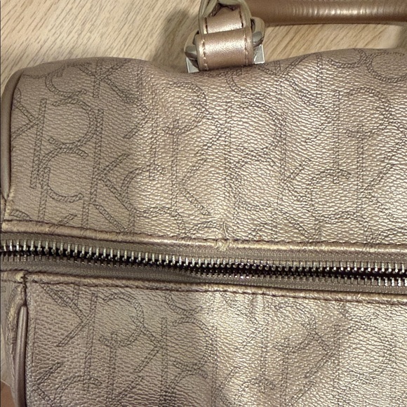 Calvin Klein Metallic Taupe Leather Satchel with Shoulder Strap/ Excellent - Picture 11 of 16